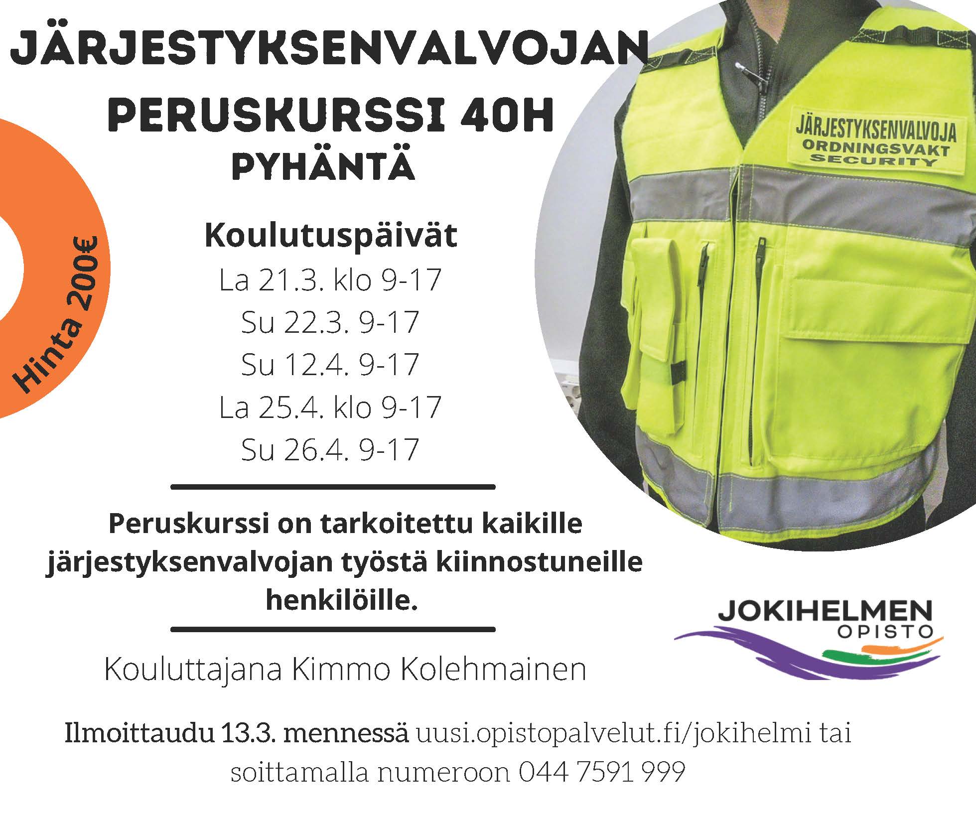 Järjestyksenvalvojan peruskurssin mainos